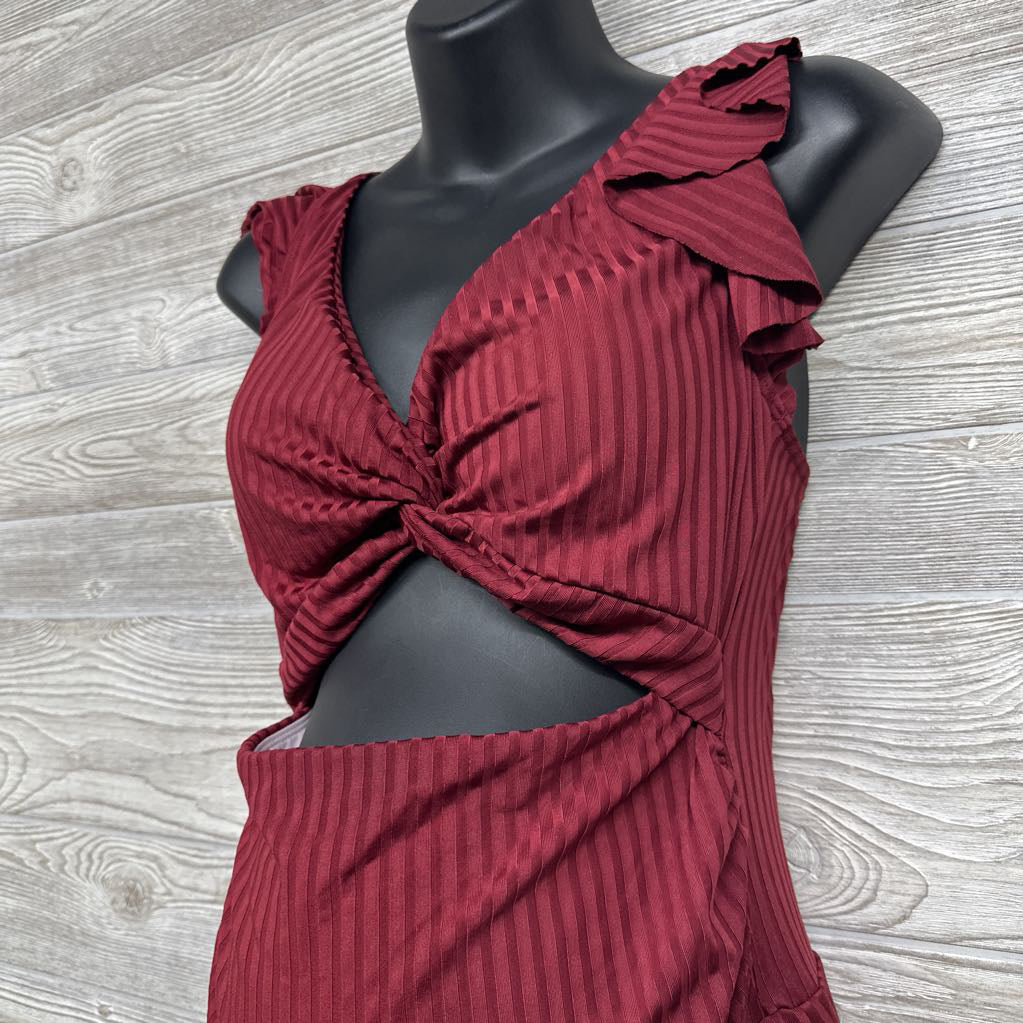 Flutter Sleeve Ribbed Maternity Swimsuit Dress Medium
