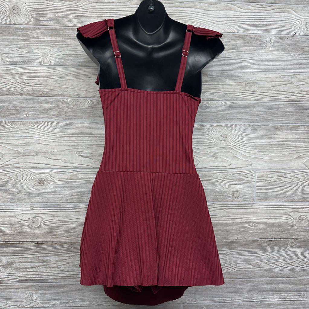 Flutter Sleeve Ribbed Maternity Swimsuit Dress Medium