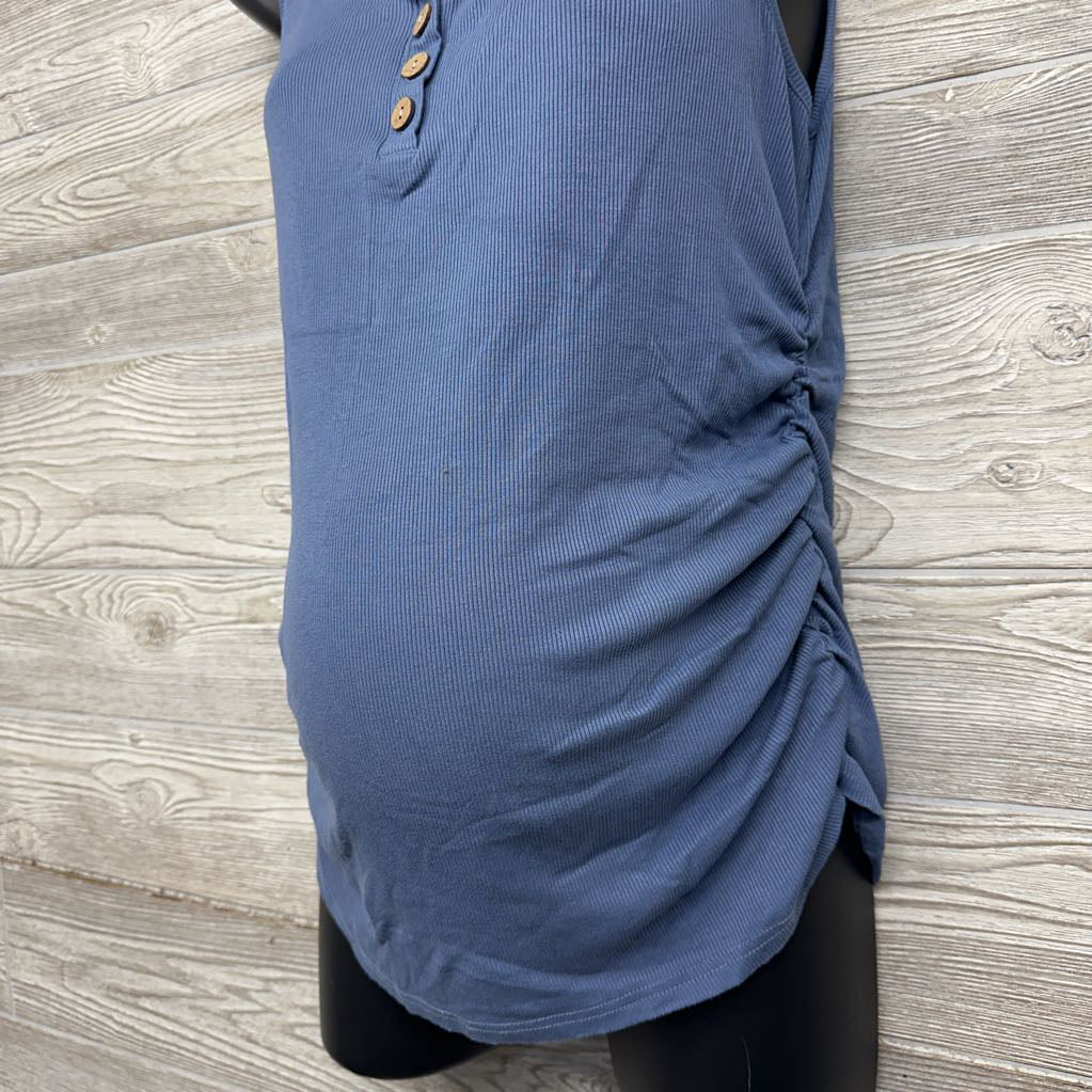 Ribbed Ruched Henley Tank Top XL