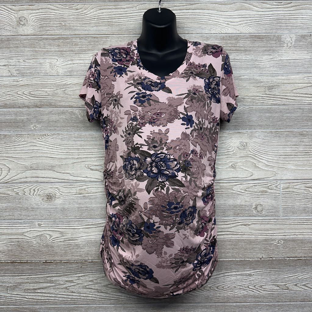 Ruched V Neck Shirt Flowers Large