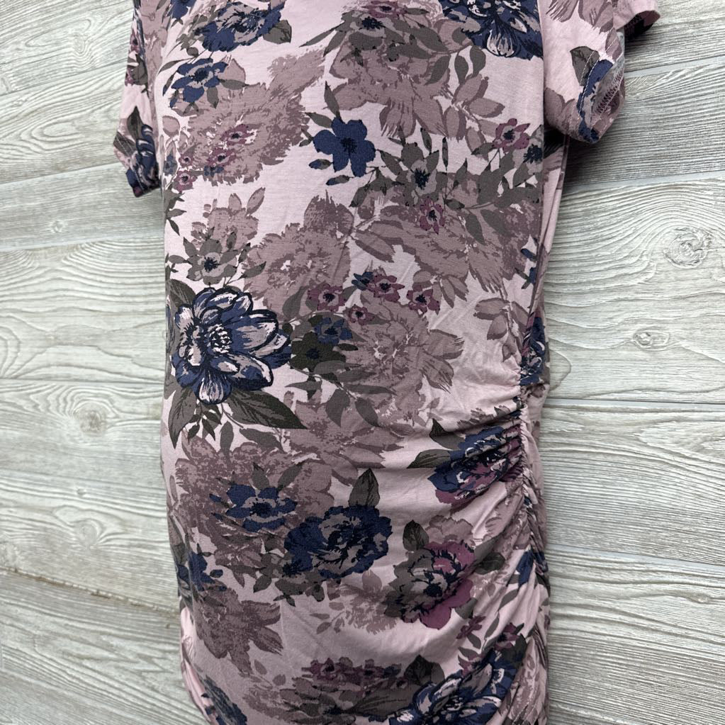 Ruched V Neck Shirt Flowers Large