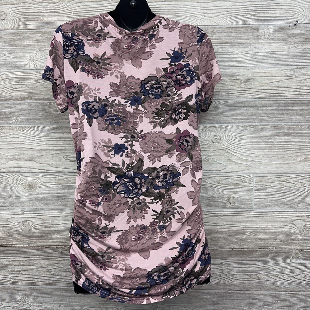 Ruched V Neck Shirt Flowers Large