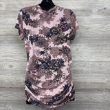 Ruched V Neck Shirt Flowers Large