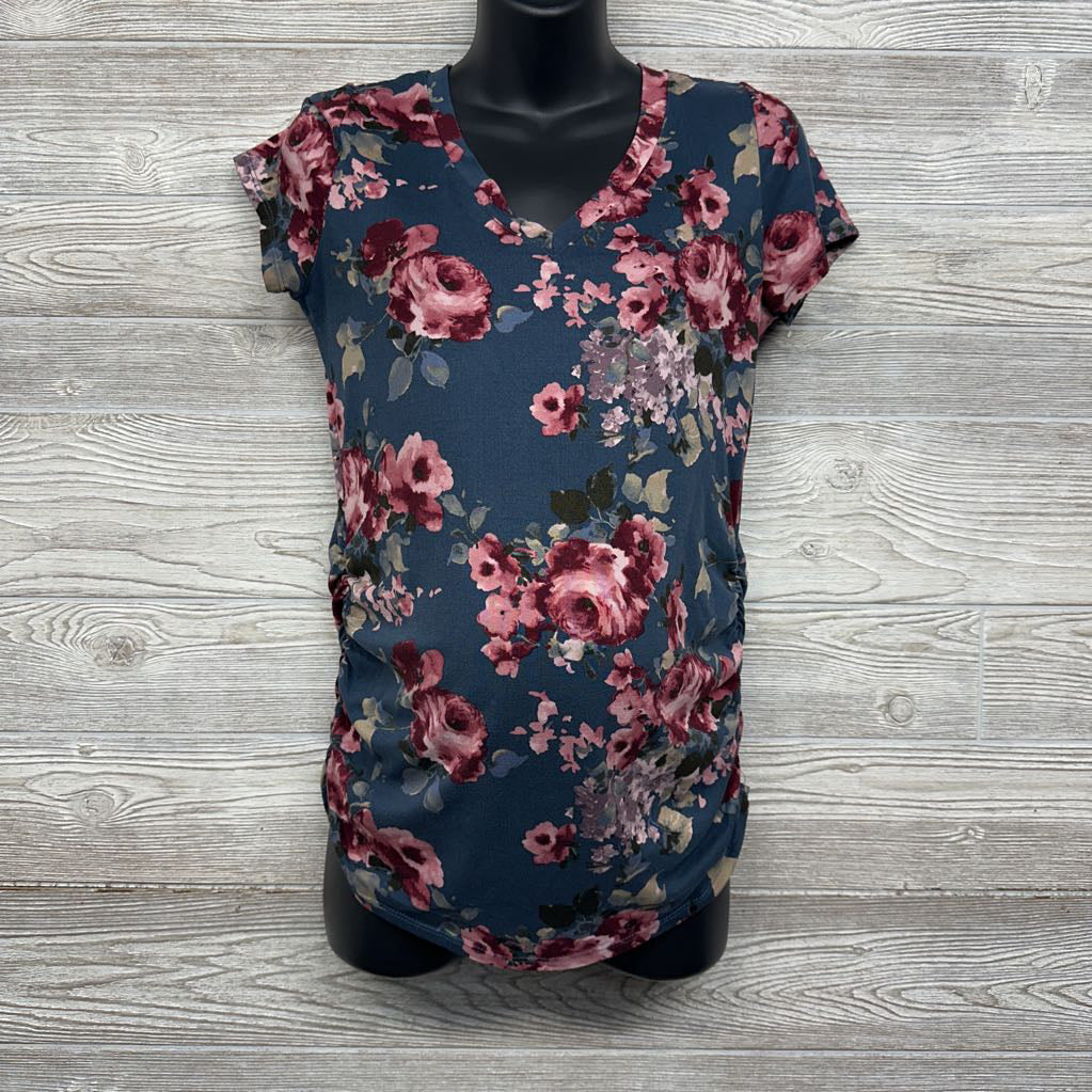 Ruched V Neck Shirt Flowers Large