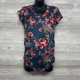 Ruched V Neck Shirt Flowers Large