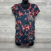 Ruched V Neck Shirt Flowers Large