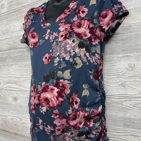 Ruched V Neck Shirt Flowers Large