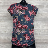 Ruched V Neck Shirt Flowers Large