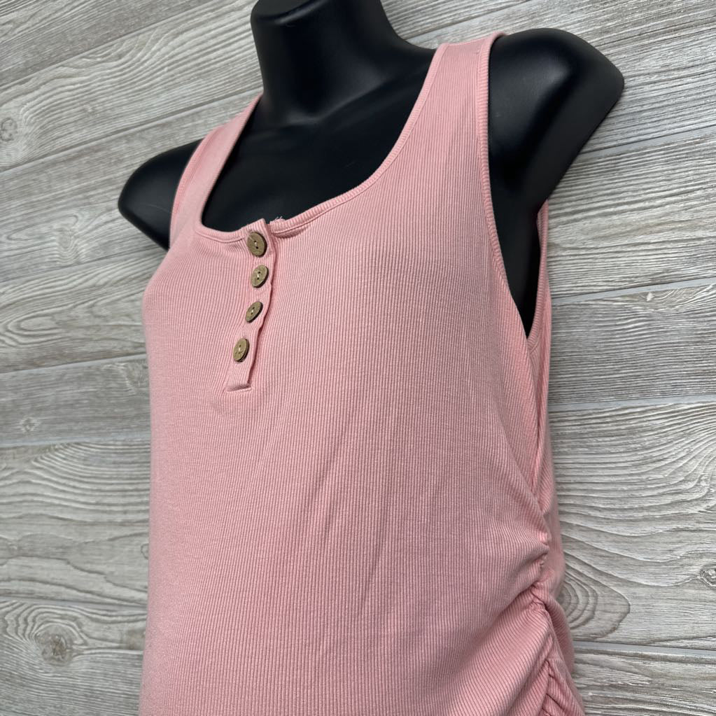 Ribbed Ruched Henley Tank Top XL