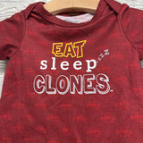 Bodysuit Eat Sleep Clones & Harem Shorts ISU 3-6M