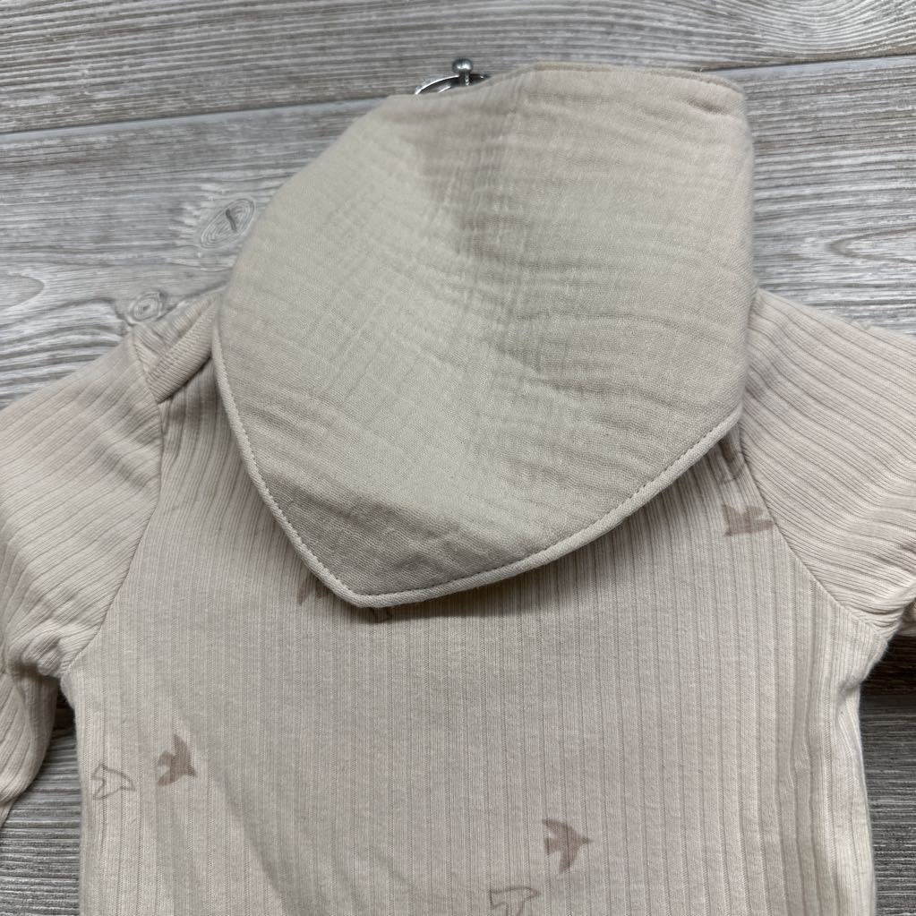 LS Ribbed Bodysuit Birds & Bummies W/ Bandana Bib 12M