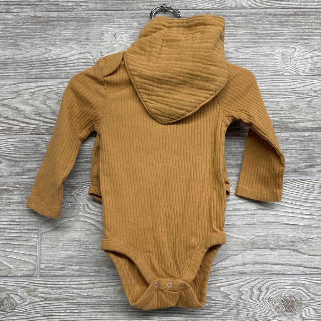 LS Ribbed Bodysuit & Bummies W/ Bandana Bib 12M