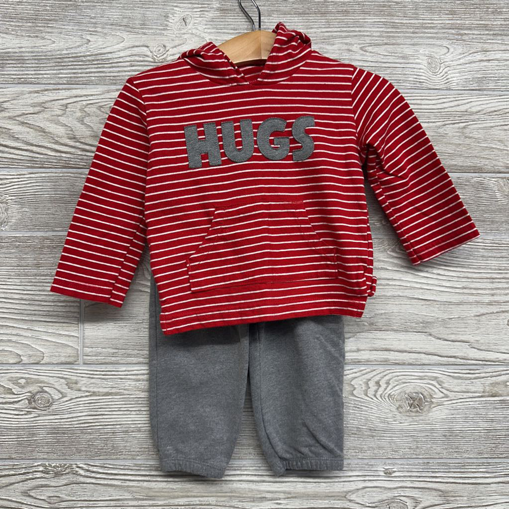 LS Shirt W/ Hood Stripes Hugs & French Terry Joggers 12M