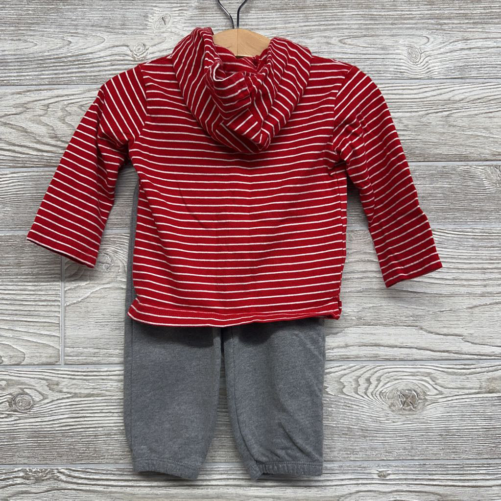 LS Shirt W/ Hood Stripes Hugs & French Terry Joggers 12M