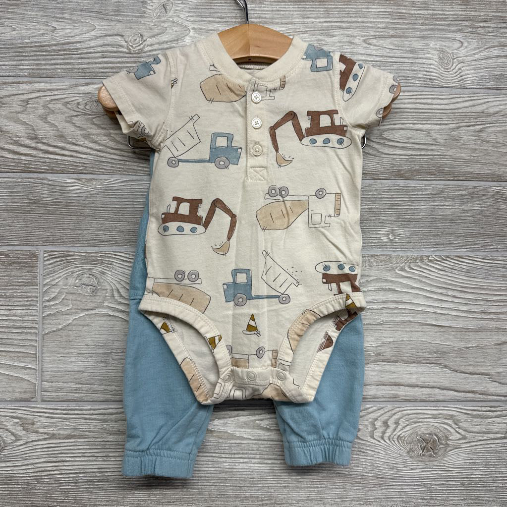 Henley Bodysuit Construction Vehicles & French Terry Joggers 6M