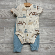 Henley Bodysuit Construction Vehicles & French Terry Joggers 6M