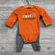 LS Bodysuit My First Halloween & Pants Stripes Pumpkin 6M
