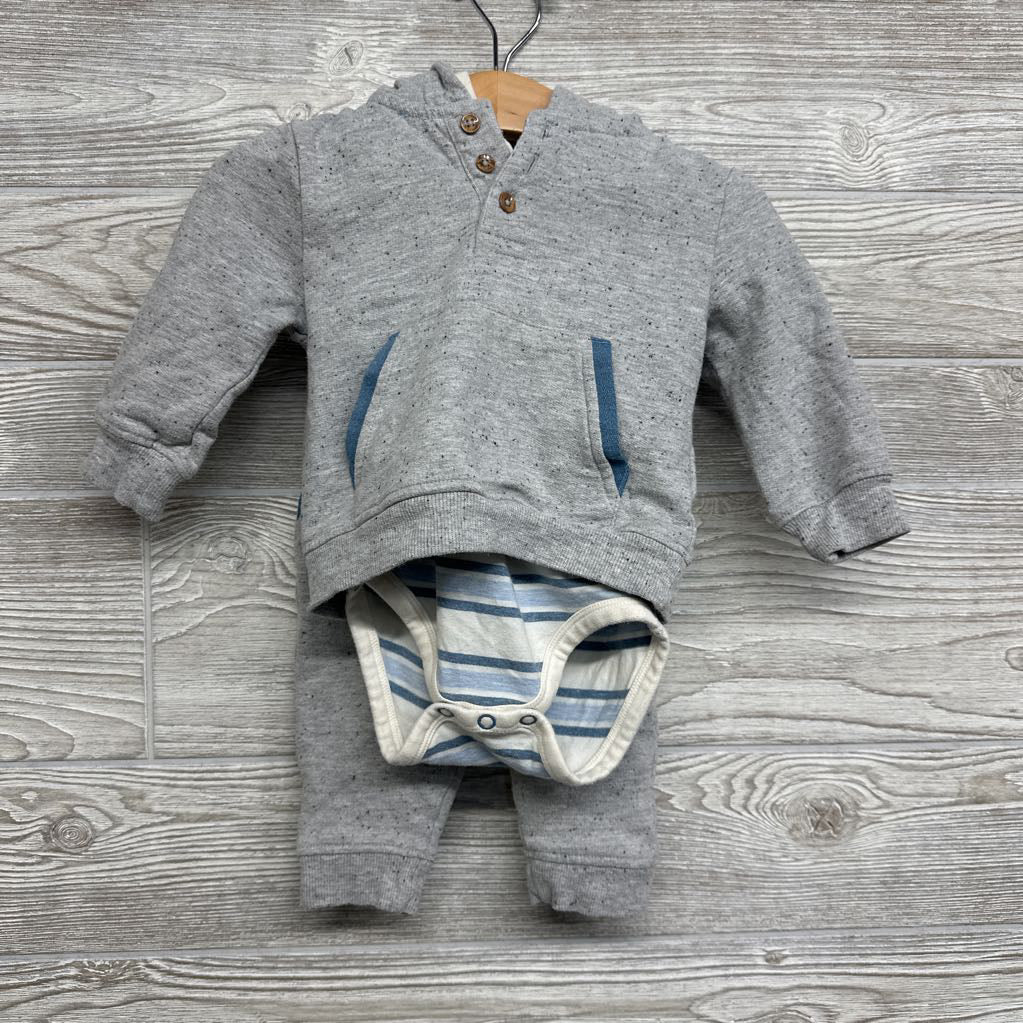Bodysuit Stripes ,Henley Hoodie & Jogger Sweatpants 3-6M