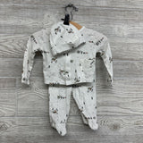 LS Ribbed Snap Shirt & Footed Pants W/ Hat Campers Trees 0-3M