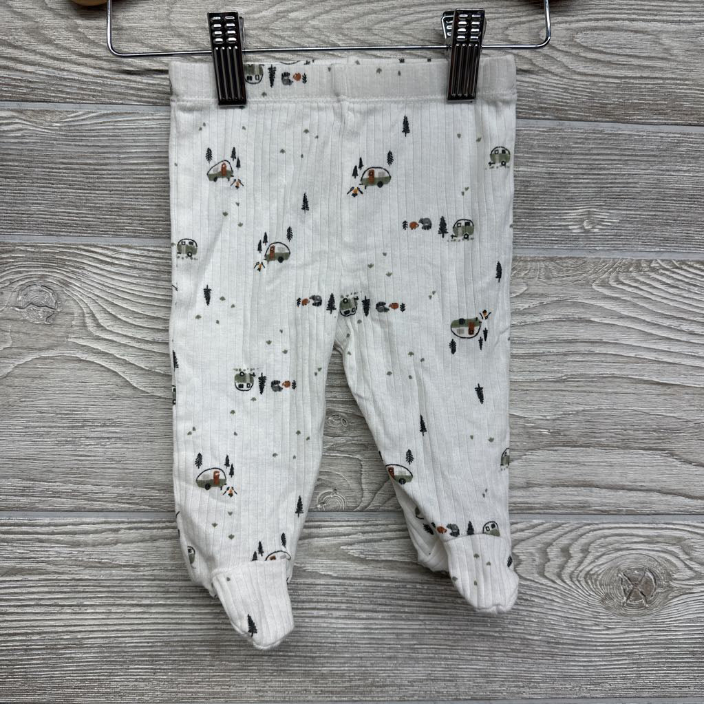LS Ribbed Snap Shirt & Footed Pants W/ Hat Campers Trees 0-3M
