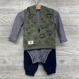 Fleece Vest Dinosaurs, LS Bodysuit Stripes & Fleece Joggers 12M