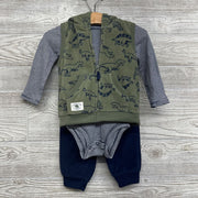 Fleece Vest Dinosaurs, LS Bodysuit Stripes & Fleece Joggers 12M