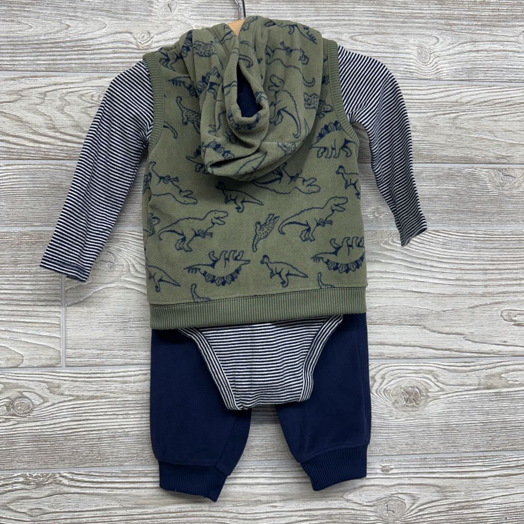 Fleece Vest Dinosaurs, LS Bodysuit Stripes & Fleece Joggers 12M