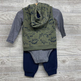 Fleece Vest Dinosaurs, LS Bodysuit Stripes & Fleece Joggers 12M