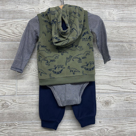 Fleece Vest Dinosaurs, LS Bodysuit Stripes & Fleece Joggers 12M