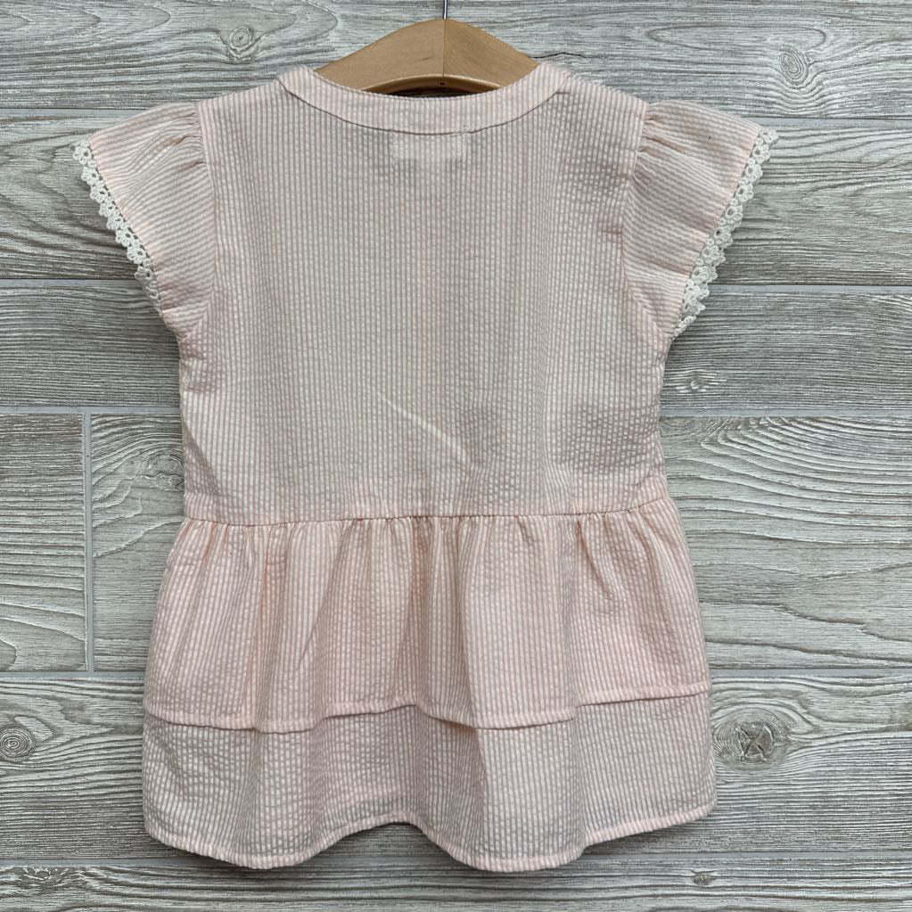 Seersucker Button Up Shirt Lace Trim Sleeves 6