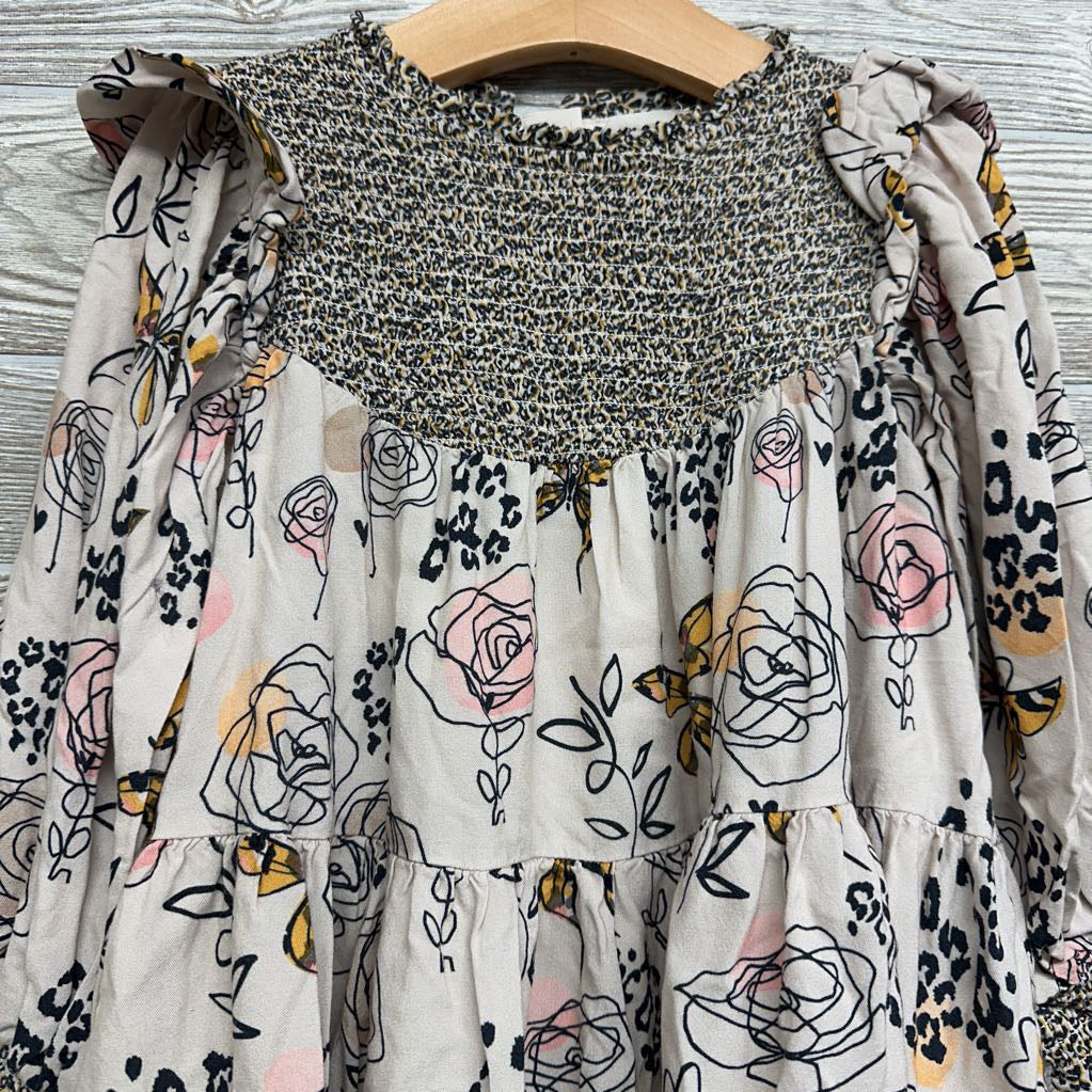 LS Smocked Tiered Dress Animal Print Flowers 5