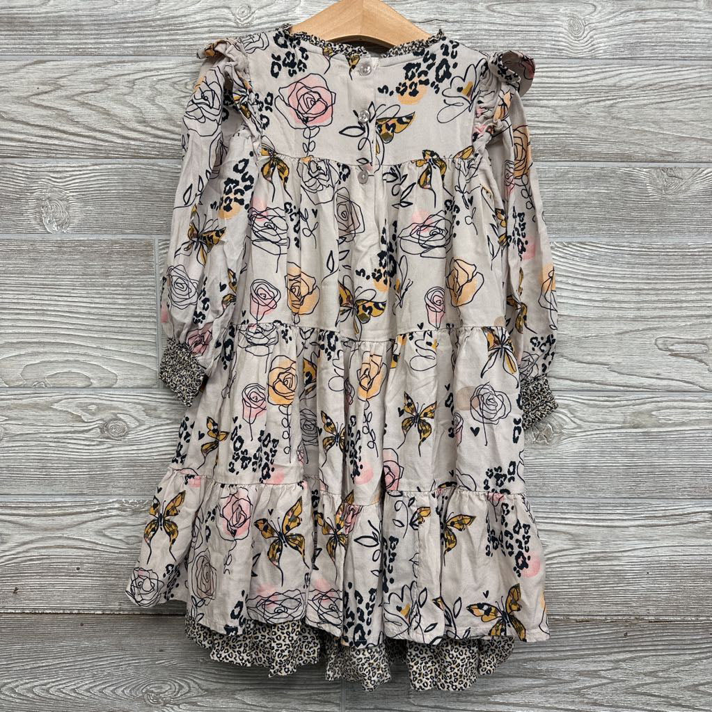 LS Smocked Tiered Dress Animal Print Flowers 5