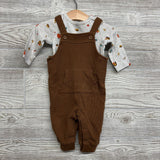 Waffle Knit Overalls & LS Shirt Turkeys 6M