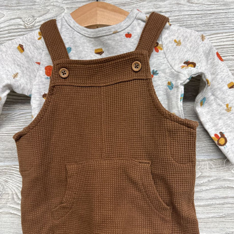 Waffle Knit Overalls & LS Shirt Turkeys 6M