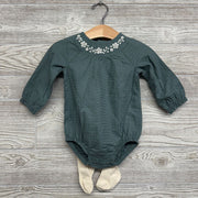 LS Textured Romper Flowers & Knit Tights 9M