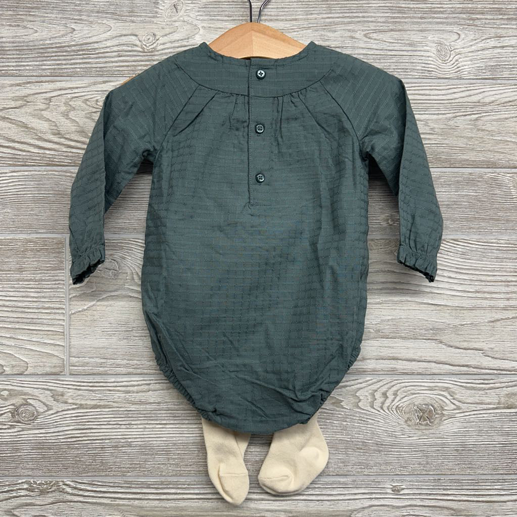LS Textured Romper Flowers & Knit Tights 9M