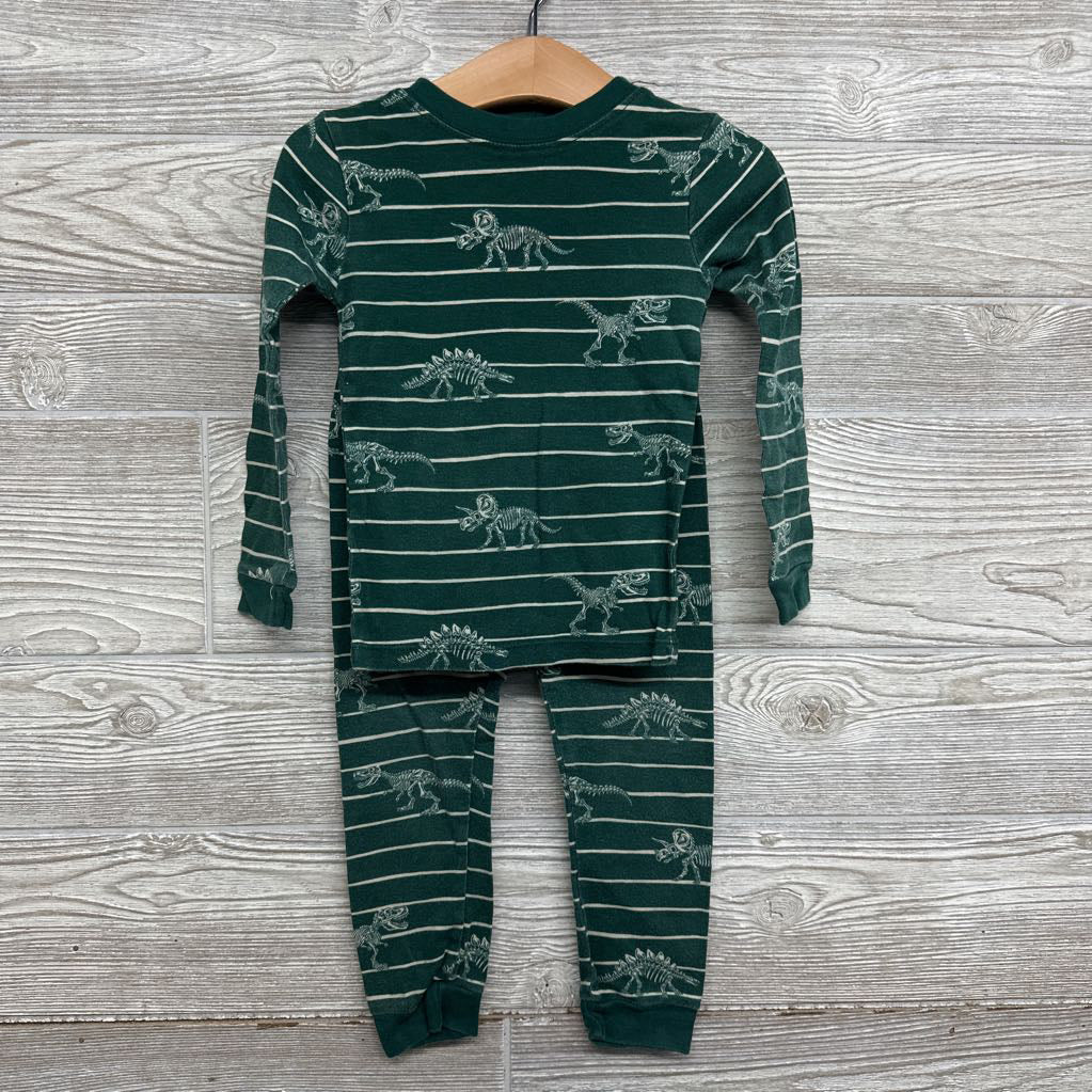2 Pc LS PJs Stripes Dinosaur Skeletons 4T