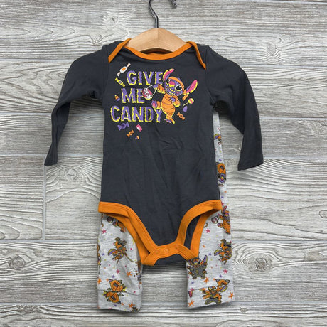 LS Bodysuit Give Me Candy, Pants Stitch Pumpkins & Bandana Bib 6-9M