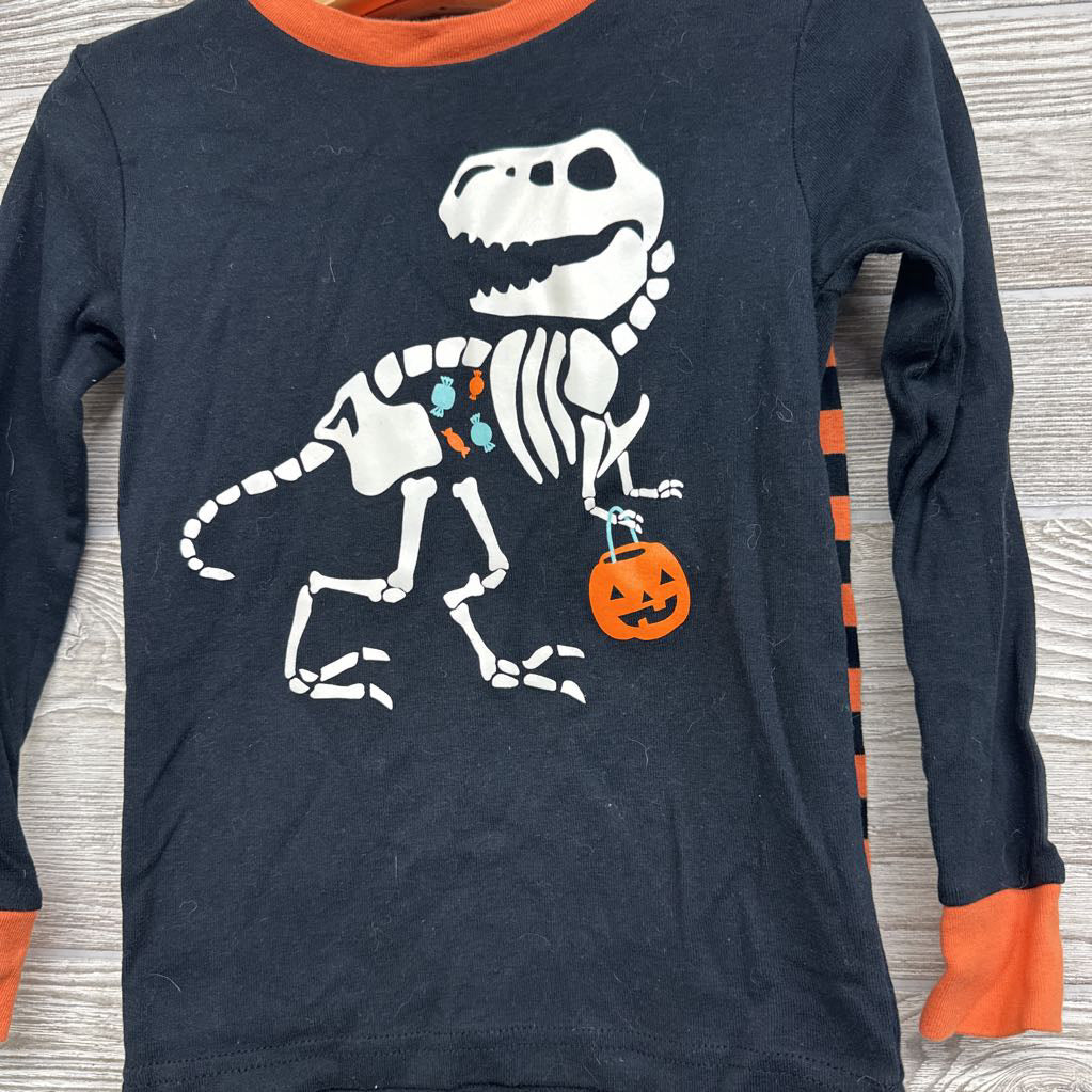 2 Pc LS PJs Dinosaur Skeleton Candy Stripes 4T