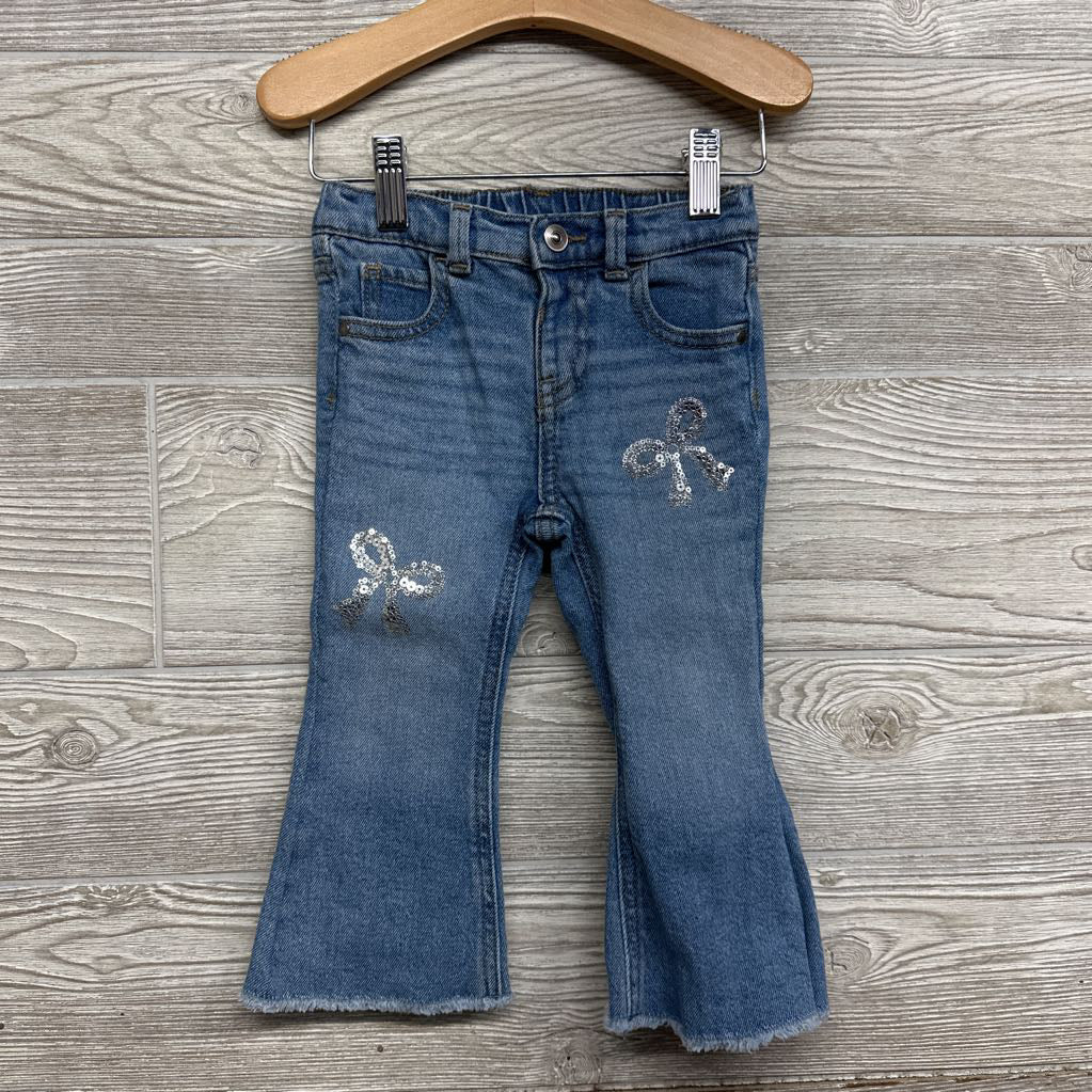 Flare Jeans Sequin Bows Frayed 18M