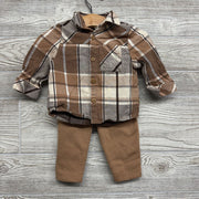 LS Plaid Button Up Flannel Shirt & Sweatpants 3-6M