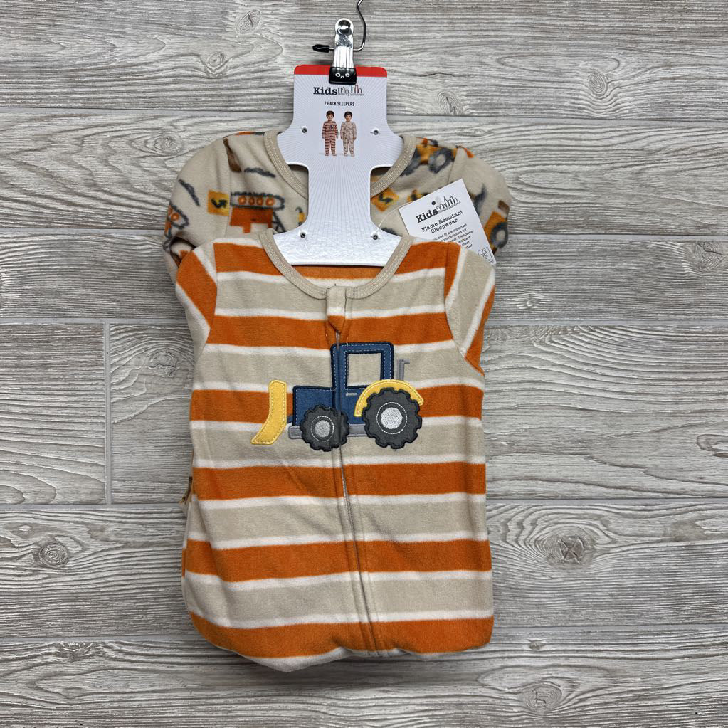 NEW 2 Pk Blanket Sleepers Stripes Construction Trucks 9M