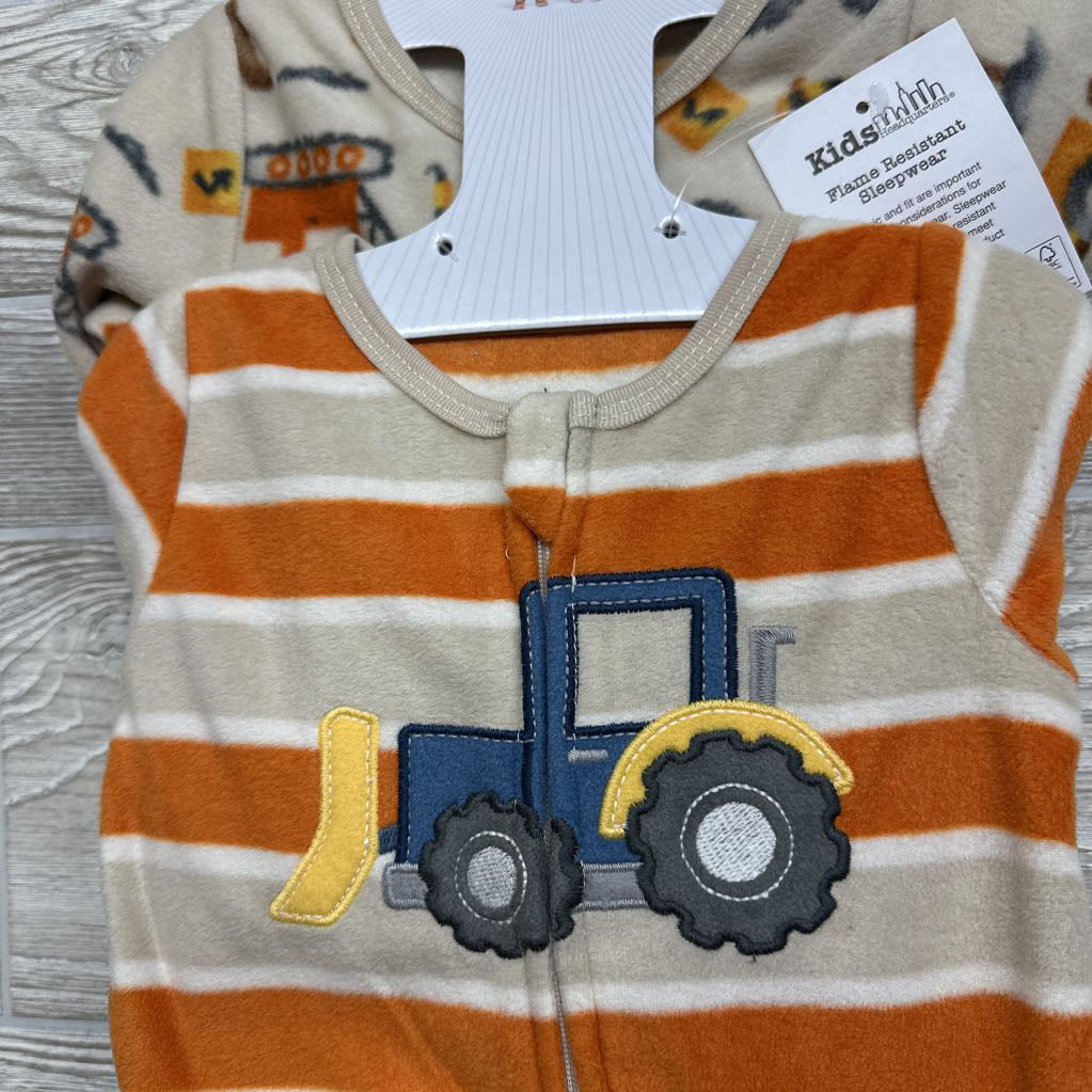 NEW 2 Pk Blanket Sleepers Stripes Construction Trucks 9M