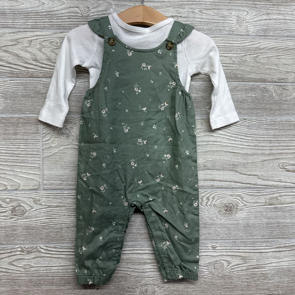 LS Shirt & Flutter Strap Overalls Flowers 6M