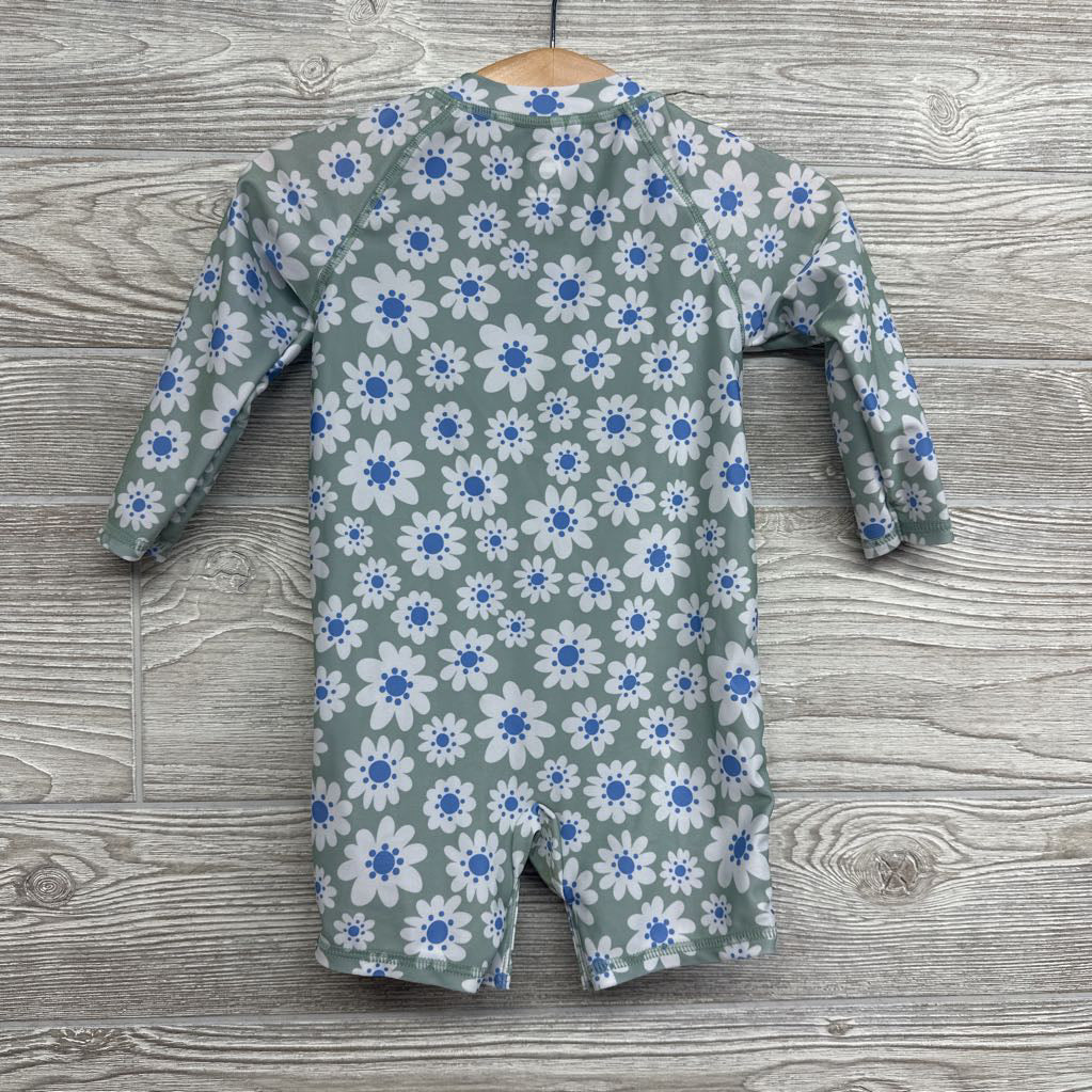LS 1/4 Zip Swimsuit Flowers 6-9M