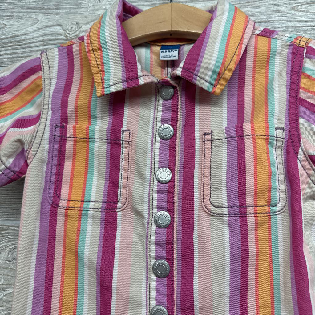 Button Up Utility Romper Stripes 4T