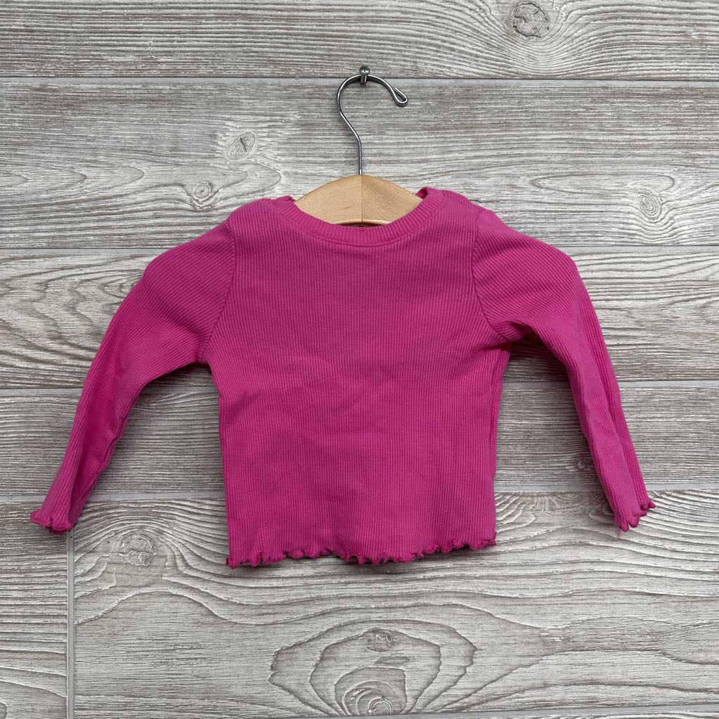 LS Ribbed Shirt Lettuce Trim 6-12M