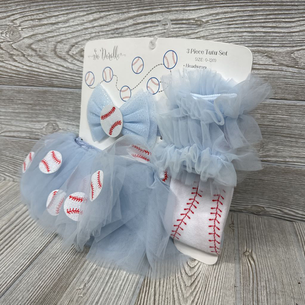 NEW 3 Pc Tutu Set Baseballs