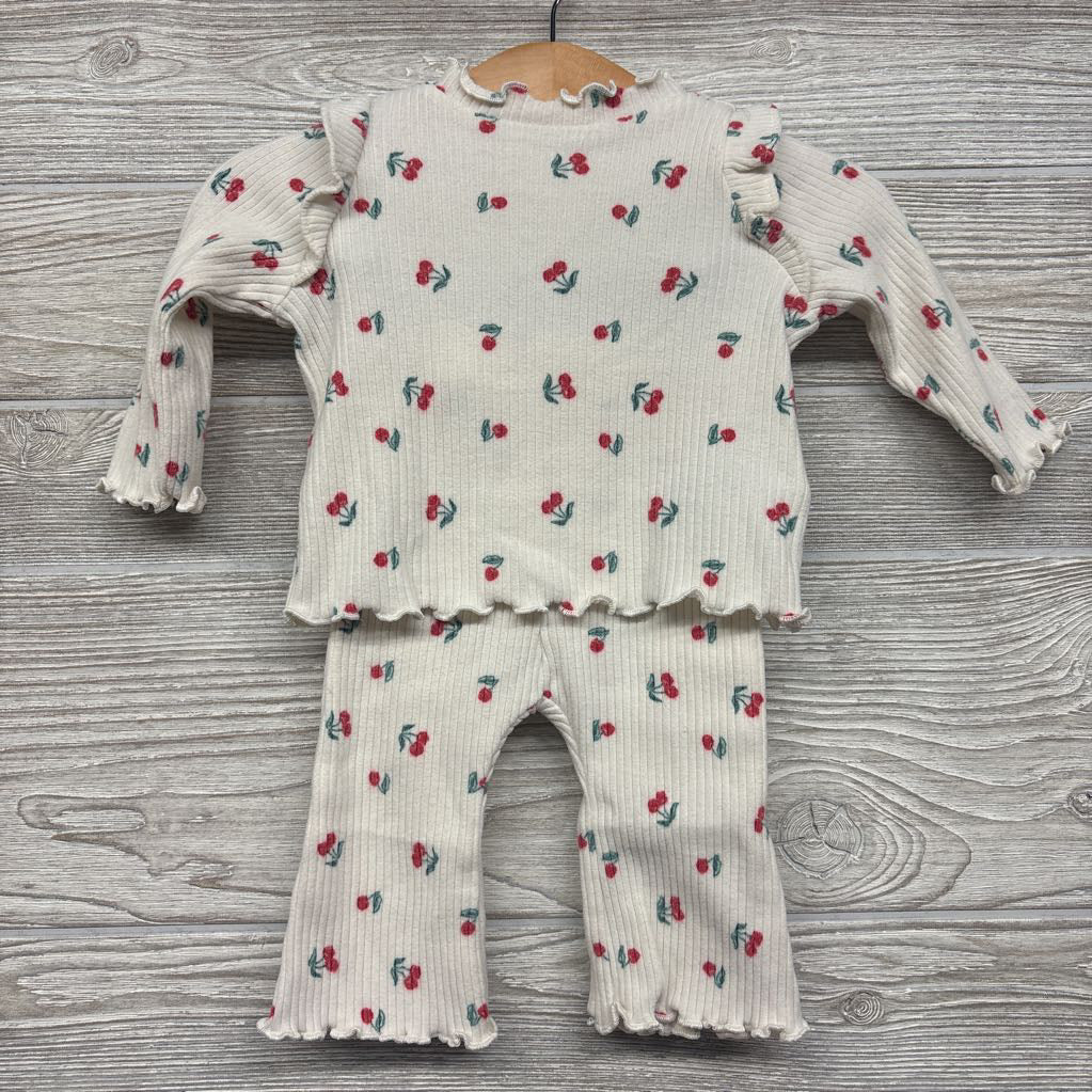 Ribbed Lettuce Trim Shirt & Pants Cherries 0-3M