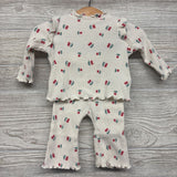 Ribbed Lettuce Trim Shirt & Pants Cherries 0-3M